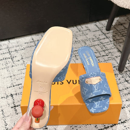 LV CHERRY HIGH HEELS 25S 55 MM IN BLUE DENIM STYLE 5