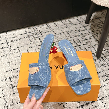 LV CHERRY HIGH HEELS 25S 55 MM IN BLUE DENIM STYLE 5