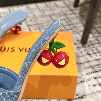 LV CHERRY HIGH HEELS 25S 55 MM IN BLUE DENIM STYLE 5