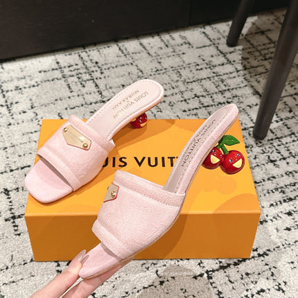LV CHERRY HIGH HEELS 25S 55 MM IN LIGHT PINK DENIM STYLE 4