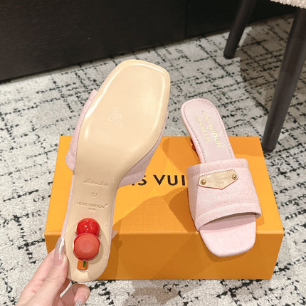 LV CHERRY HIGH HEELS 25S 55 MM IN LIGHT PINK DENIM STYLE 4