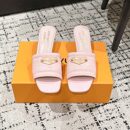 LV CHERRY HIGH HEELS 25S 55 MM IN LIGHT PINK DENIM STYLE 4