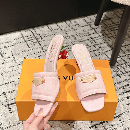 LV CHERRY HIGH HEELS 25S 55 MM IN LIGHT PINK DENIM STYLE 4