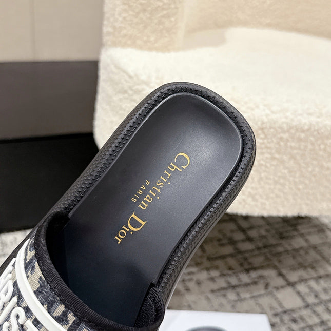 DIOR SLIDES 25S IN BLACK LAMBSKIN AND FABIRC WITH BRAND LOGO STYLE 3