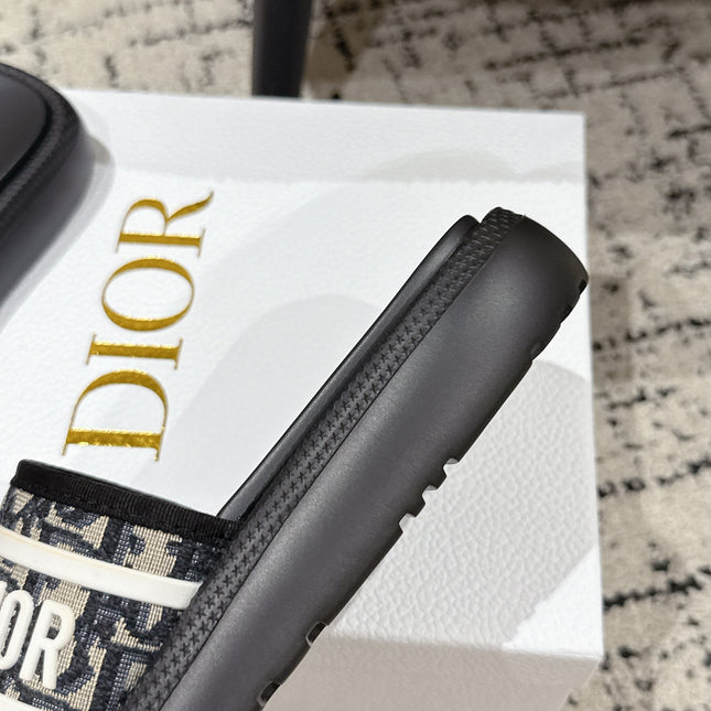 DIOR SLIDES 25S IN BLACK LAMBSKIN AND FABIRC WITH BRAND LOGO STYLE 3