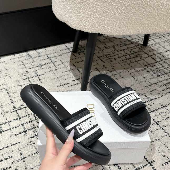 DIOR SLIDES 25S IN BLACK LAMBSKIN AND FABIRC WITH BRAND LOGO STYLE 1
