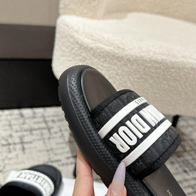 DIOR SLIDES 25S IN BLACK LAMBSKIN AND FABIRC WITH BRAND LOGO STYLE 1