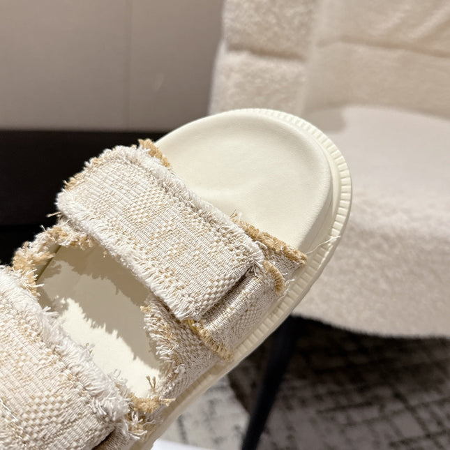 DIOR SANDALS 25S IN CREAM WHITE TWEED AND CALFSKIN WITH GOLD HARDWARE