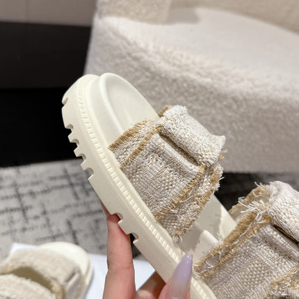 DIOR BACK-STRAP SANDALS 25S IN CREAM WHITE TWEED AND CALFSKIN WITH GOLD HARDWARE