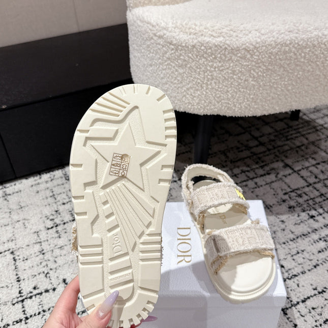 DIOR BACK-STRAP SANDALS 25S IN CREAM WHITE TWEED AND CALFSKIN WITH GOLD HARDWARE