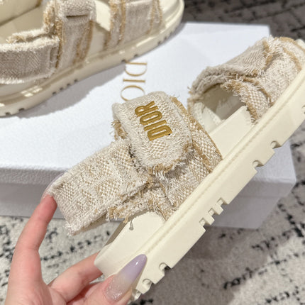 DIOR BACK-STRAP SANDALS 25S IN CREAM WHITE TWEED AND CALFSKIN WITH GOLD HARDWARE