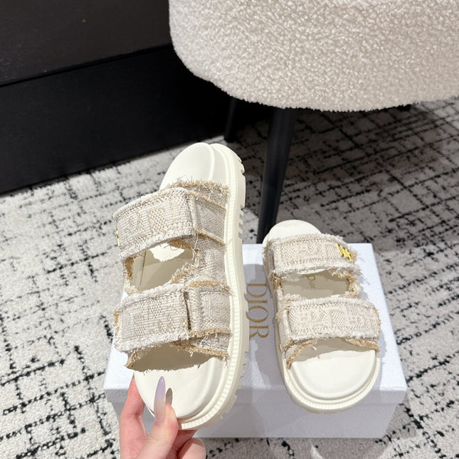 DIOR SANDALS 25S IN CREAM WHITE TWEED AND CALFSKIN WITH GOLD HARDWARE