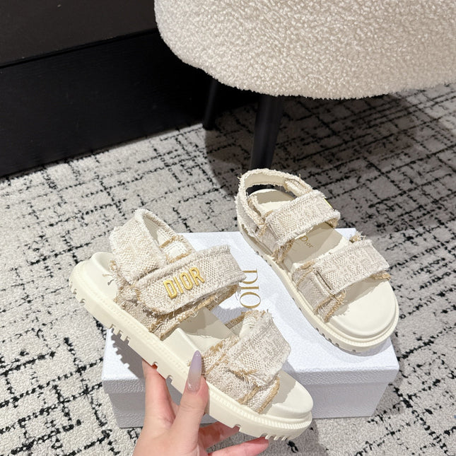 DIOR BACK-STRAP SANDALS 25S IN CREAM WHITE TWEED AND CALFSKIN WITH GOLD HARDWARE
