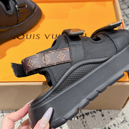 LV WEDGE SANDALS 25S 55 MM IN BLACK CALFSKIN