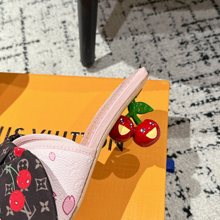 LV CHERRY HIGH HEELS 25S IN PINK CALFSKIN WITH BOW STYLE 17
