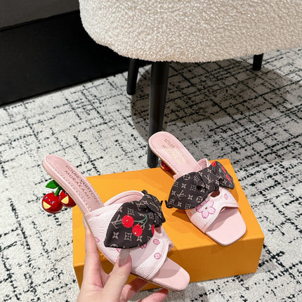 LV CHERRY HIGH HEELS 25S IN PINK CALFSKIN WITH BOW STYLE 17