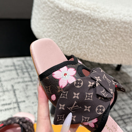 LV CHERRY HIGH HEELS 25S IN DARK BROWN AND PINK CALFSKIN WITH BOW STYLE 16
