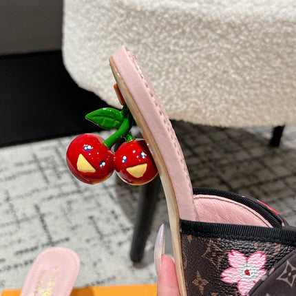 LV CHERRY HIGH HEELS 25S IN DARK BROWN AND PINK CALFSKIN WITH BOW STYLE 16