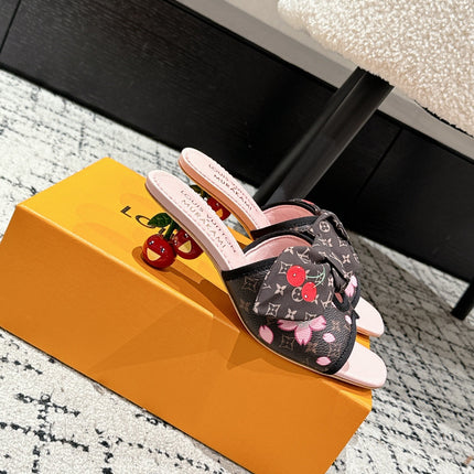 LV CHERRY HIGH HEELS 25S IN DARK BROWN AND PINK CALFSKIN WITH BOW STYLE 16