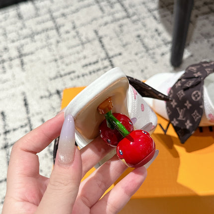 LV CHERRY HIGH HEELS 25S IN WHITE CALFSKIN WITH BOW STYLE 15