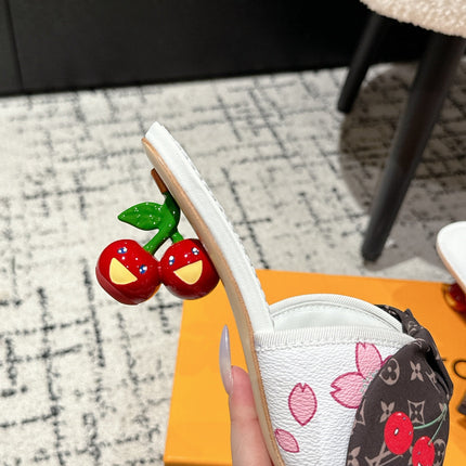 LV CHERRY HIGH HEELS 25S IN WHITE CALFSKIN WITH BOW STYLE 15