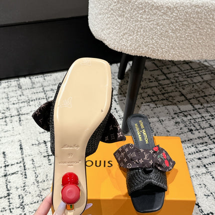 LV CHERRY HIGH HEELS 25S IN BLACK RAFFIA WITH BOW STYLE 14