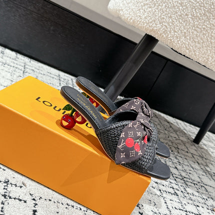 LV CHERRY HIGH HEELS 25S IN BLACK RAFFIA WITH BOW STYLE 14