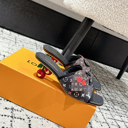 LV CHERRY HIGH HEELS 25S IN BLACK CALFSKIN WITH BOW STYLE 12