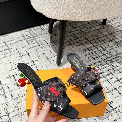 LV CHERRY HIGH HEELS 25S IN BLACK CALFSKIN WITH BOW STYLE 12