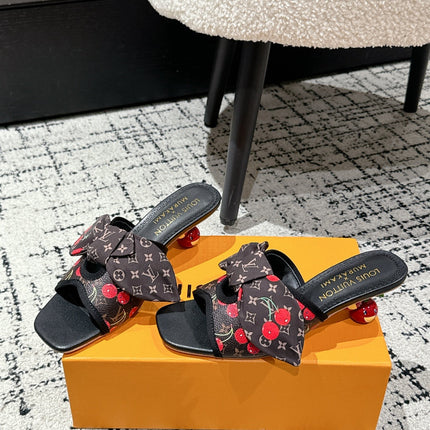 LV CHERRY HIGH HEELS 25S IN DARK BROWN AND BLACK CALFSKIN WITH BOW STYLE 10