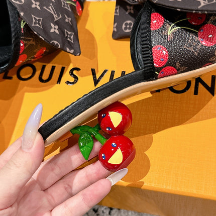 LV CHERRY HIGH HEELS 25S IN DARK BROWN AND BLACK CALFSKIN WITH BOW STYLE 10