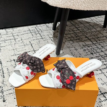 LV CHERRY HIGH HEELS 25S IN WHITE CALFSKIN WITH BOW STYLE 9