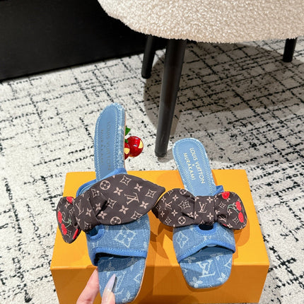LV CHERRY HIGH HEELS 25S IN BLUE DENIM WITH BOW STYLE 8