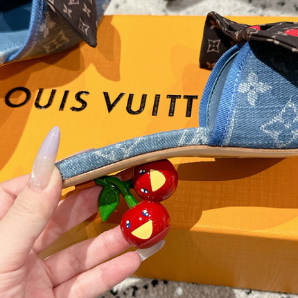 LV CHERRY HIGH HEELS 25S IN BLUE DENIM WITH BOW STYLE 8