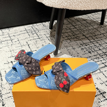 LV CHERRY HIGH HEELS 25S IN BLUE DENIM WITH BOW STYLE 8