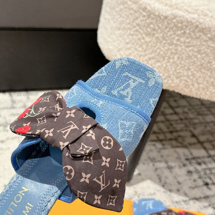 LV CHERRY HIGH HEELS 25S IN BLUE DENIM WITH BOW STYLE 8
