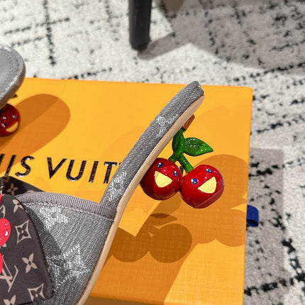 LV CHERRY HIGH HEELS 25S IN DARK GREY DENIM WITH BOW STYLE 7