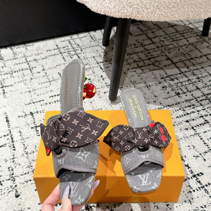 LV CHERRY HIGH HEELS 25S IN DARK GREY DENIM WITH BOW STYLE 7