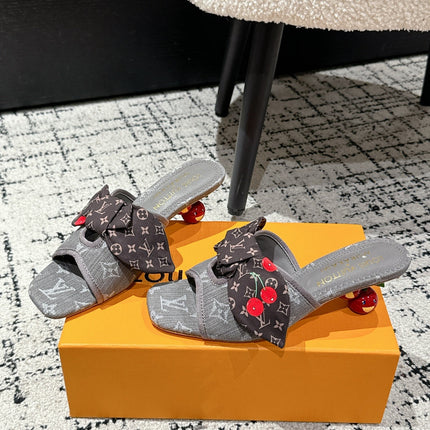 LV CHERRY HIGH HEELS 25S IN DARK GREY DENIM WITH BOW STYLE 7