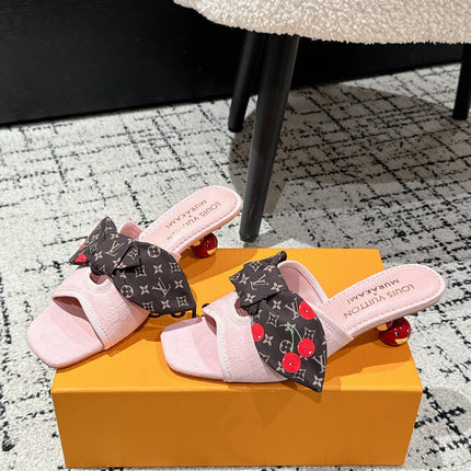 LV CHERRY HIGH HEELS 25S IN LIGHT PINK DENIM WITH BOW STYLE 6