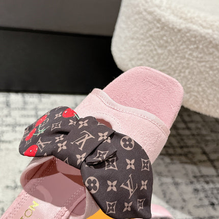 LV CHERRY HIGH HEELS 25S IN LIGHT PINK DENIM WITH BOW STYLE 6