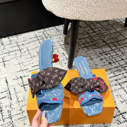 LV CHERRY HIGH HEELS 25S IN BLUE DENIM WITH BOW STYLE 3