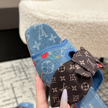 LV CHERRY HIGH HEELS 25S IN BLUE DENIM WITH BOW STYLE 3