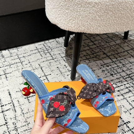 LV CHERRY HIGH HEELS 25S IN BLUE DENIM WITH BOW STYLE 3