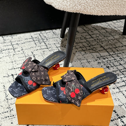 LV CHERRY HIGH HEELS 25S IN NAVY BLUE DENIM WITH BOW STYLE 2