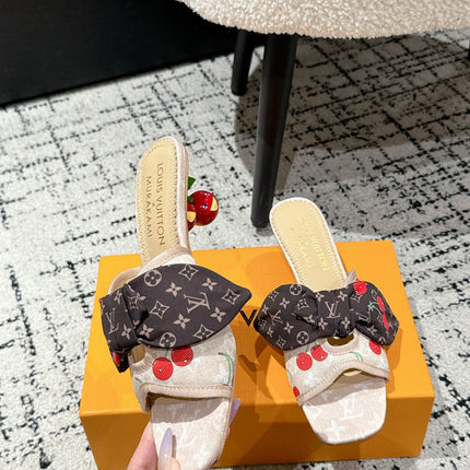 LV CHERRY HIGH HEELS 25S IN NUDE DENIM WITH BOW STYLE 5