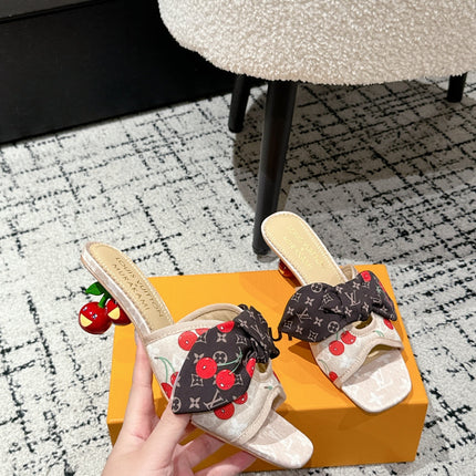 LV CHERRY HIGH HEELS 25S IN NUDE DENIM WITH BOW STYLE 5