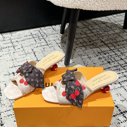 LV CHERRY HIGH HEELS 25S IN NUDE DENIM WITH BOW STYLE 5