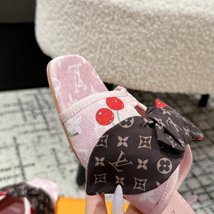 LV CHERRY HIGH HEELS 25S IN LIGHT PINK DENIM WITH BOW STYLE 4