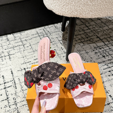 LV CHERRY HIGH HEELS 25S IN LIGHT PINK DENIM WITH BOW STYLE 4